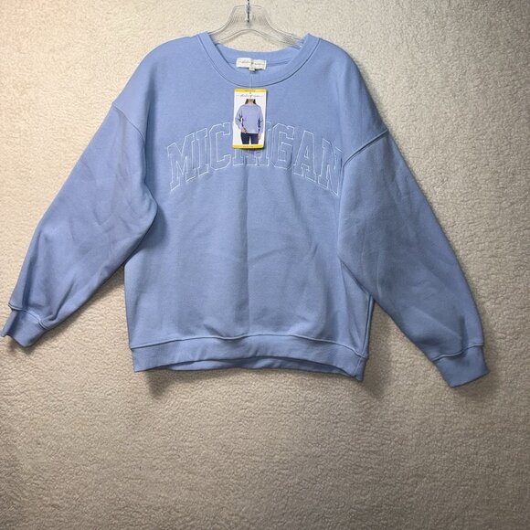 mine Sweaters - Michigan Spellout Sweatshirt Women's Medium State of Mine Light Blue NWT